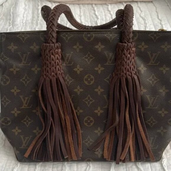 Louis Vuitton Revamped Upcycle Western Boho Tote Atlas Authentic Fringe - Picture 6 of 8